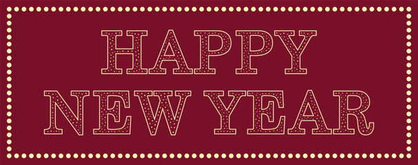Retro happy new year typography with stars and dotted border