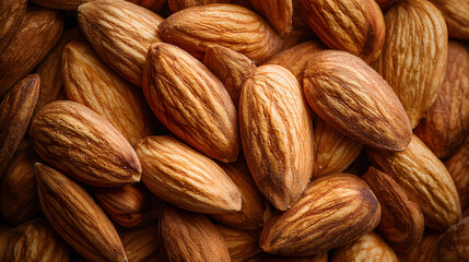 Fototapeta premium Close-up view of almonds showcasing their unique textures and colors, ideal for culinary use or health benefits
