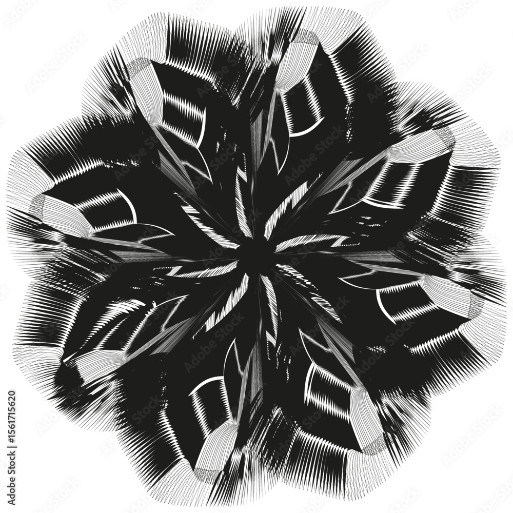 Aufkleber black kaleidoscope icon. jagged star vortex. dynamic shards vector. bold abstract rotation.