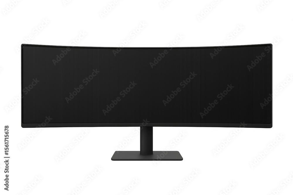 Wall mural realistic ultrawide curved computer monitor showing a blank screen on transparent background