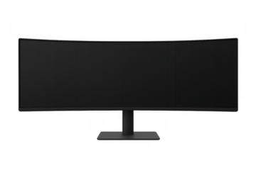 Realistic ultrawide curved computer monitor showing a blank screen on transparent background