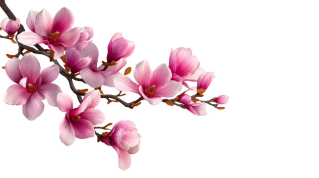 Magnolia blossom branch, pink petal, springtime bloom, cut out transparent