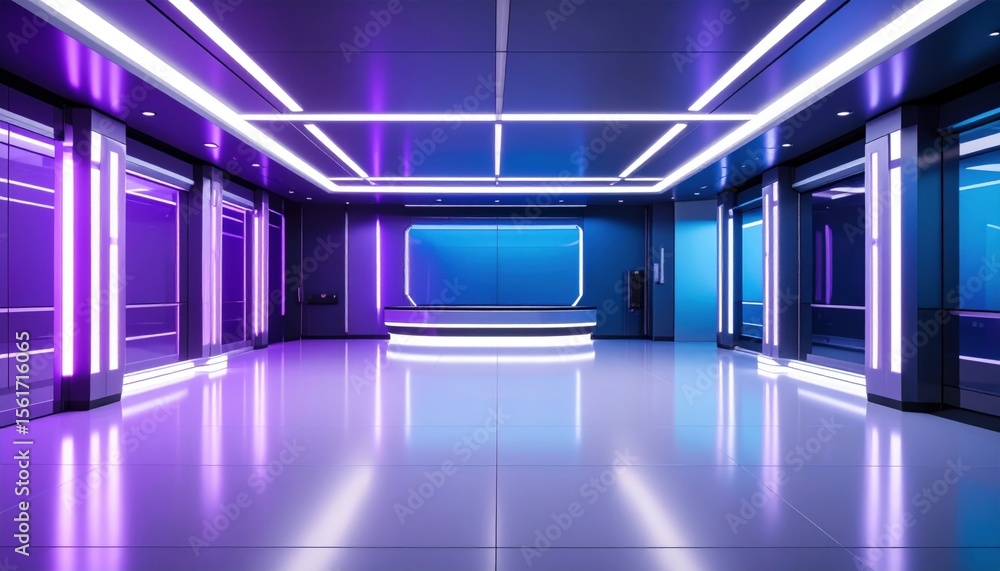 Poster futuristic event space with neon lighting modern architecture digital environment engaging design ur