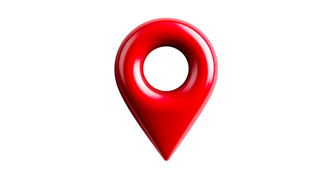 Bright Red Location Pointer on Dark Backdrop, cut out transparent