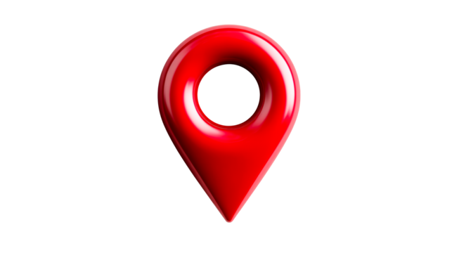 Bright Red Location Pointer on Dark Backdrop, cut out transparent