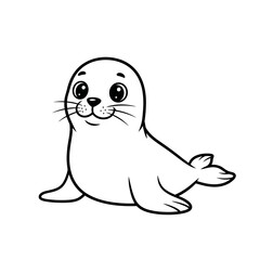 Obraz premium Cute cartoon seal smiling while sitting on a white background 