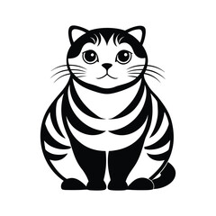 vector illustration of a cat, black and white fat cat icon isolated on white background