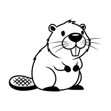 Cartoon beaver sitting and smiling with a fluffy tail  