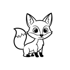 Cute cartoon fox character sitting with friendly expression  