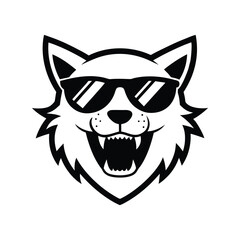 vector illustration of a cat, funny cat wearing sunglass outline icon isolated on white background