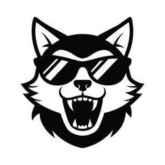 funny wild cat of head wearing sunglasses vector icon isolated on white background