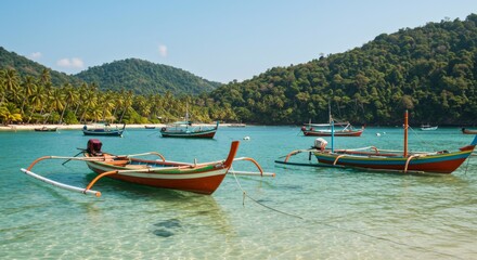 Fototapeta premium Colorful Wooden Boats in a Tropical Bay