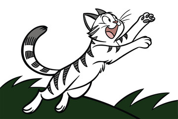 Dynamic comic style cat leaping energetically through the air