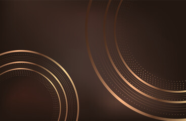 Abstract brown gold circle shape with golden glowing frame and glitters. Vector illustration.
Geometric backdrop with golden glittering particles. Holiday banner design. Minimalist decoration