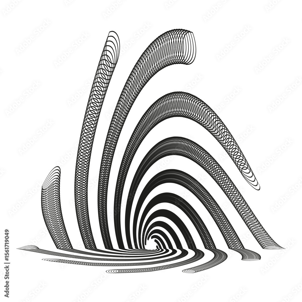 Poster curved stripe icon. rising wave arcs. striated motion vector. minimal grayscale cascade.