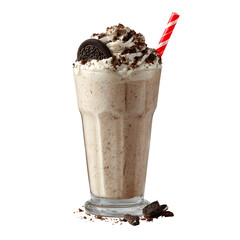 Cookies and cream milkshake with straw, high-resolution, white background