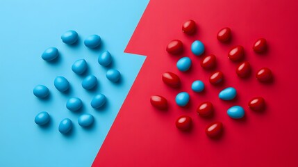 Abstract Blue Red Eggs Divided Background