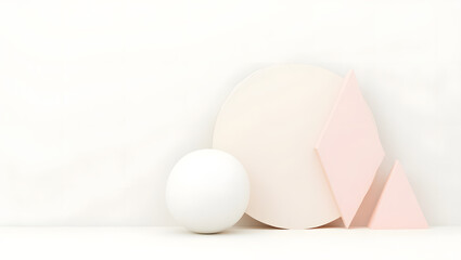 Fototapeta premium Simple geometric shapes in soft tones over white background.