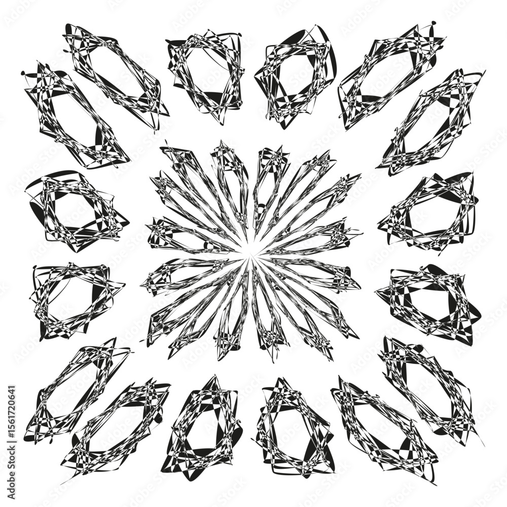Poster abstract radial pattern. geometric sharp shapes. monochrome starburst design. vector illustration.