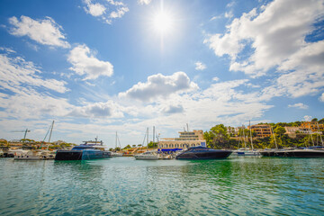 landscape with a sea port on a beautiful and sunny day, vacation concept