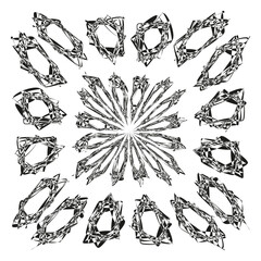 Abstract radial pattern. Geometric sharp shapes. Monochrome starburst design. Vector illustration.