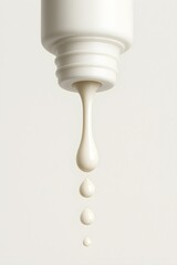 White Liquid Adhesive Droplets from Bottle, Isolated on White Background, Macro.