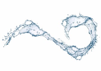 白背景にカーブした抽象的な青い波と水しぶきの3dイラスト