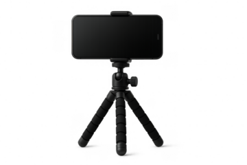 Black smartphone on a flexible tripod with transparent background
