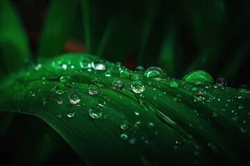 Close-up of a vibrant green leaf, glistening with water droplets
