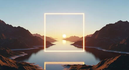 Golden Square Frame Overlooking Serene Lake and Mountains at Sunrise