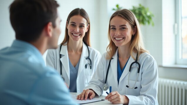 two female doctor with stethoscope consulting pacient