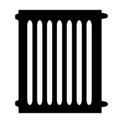 Black radiator icon in flat style. Symbol of heating, temperature control, and home warmth. Suitable for HVAC systems, energy, winter, or interior-related themes.