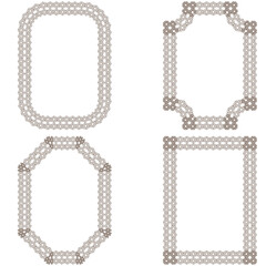 Symmetrical corner ornaments. Ornamental frame design. Plain white background. Vector illustration.
