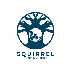 Squirrel and Tree badge logo design template