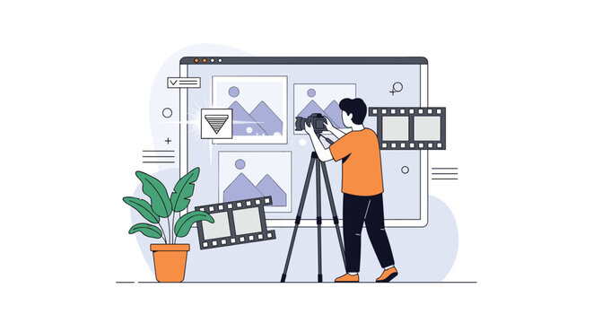 Illustrating the creative process of digital content creation and video production with modern technology and artistic skill