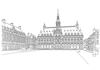 Place Rihour in Lille one line drawing