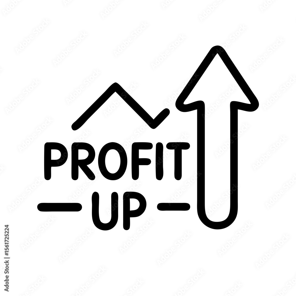 Poster profit up icon with an arrow pointing upward and a line graph showing increase in profits over time