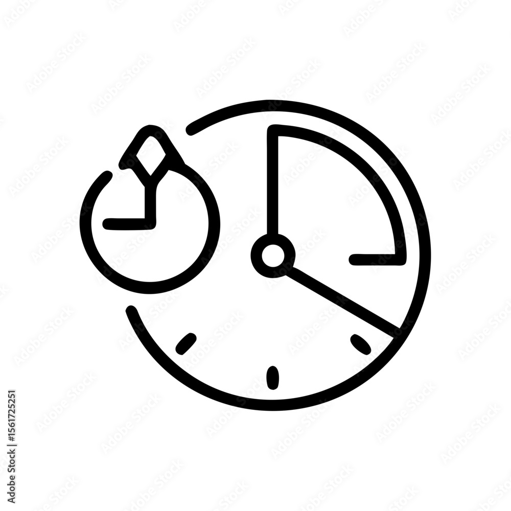 Poster iconic representation of a clock with two dials indicating time and a stopwatch feature in black out