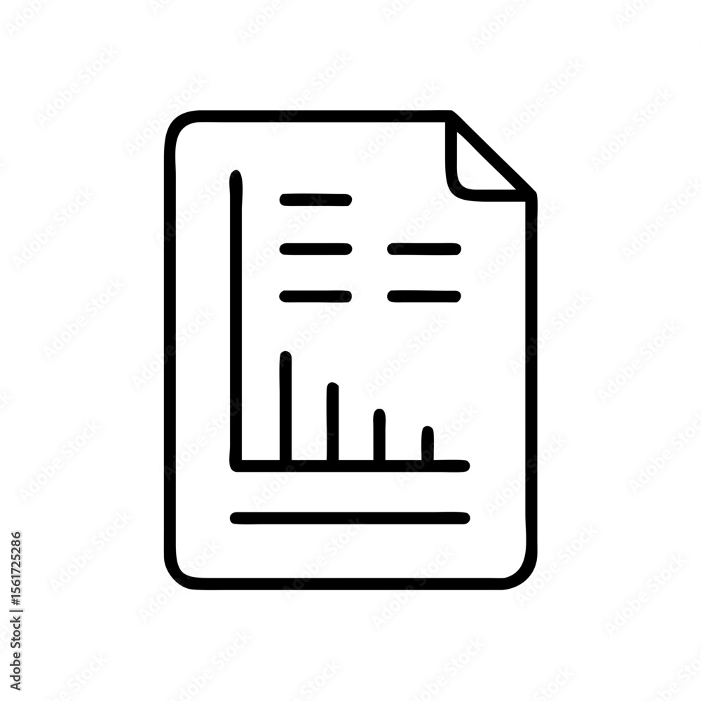 Poster Line drawing of a document with a bar graph and horizontal lines representing text and a curled corner