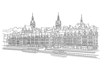 Fototapeta premium Vieux Lille in Lille one line drawing