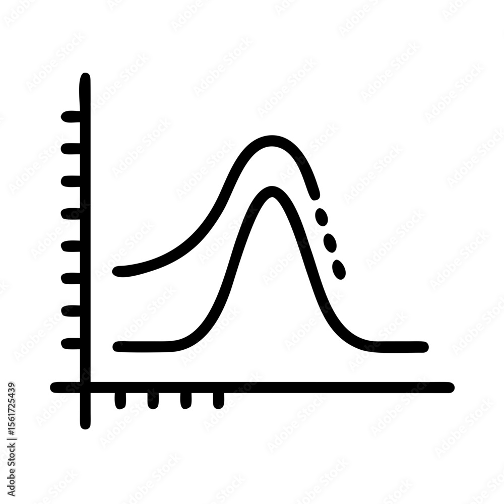 Poster two curves depicted on a graph with vertical and horizontal axes showing trends and data points clea