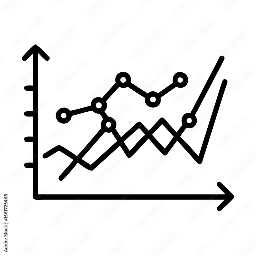 Poster illustration of line graphs showing data trends with upward and fluctuating patterns on axis lines