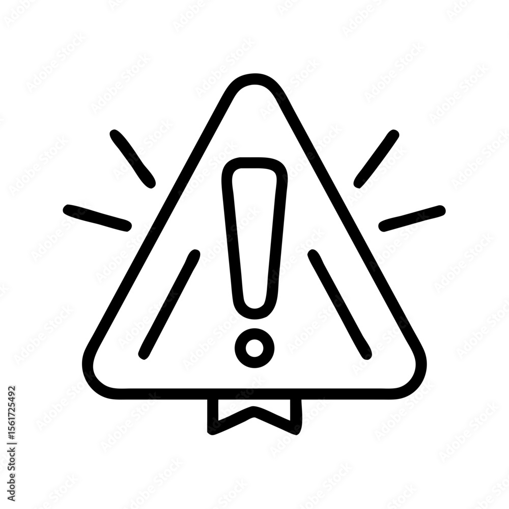 Poster outlined triangle warning sign with exclamation point and radiating lines indicating a potential haz