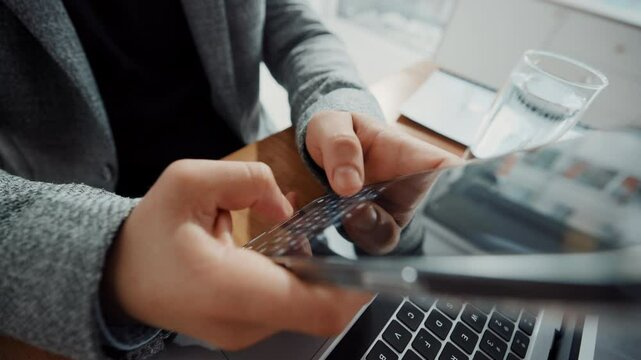 Online, hands and employee with smartphone, market research or media coordinator with app in office. Closeup, browsing and person with mobile for trends, public relations and campaign performance