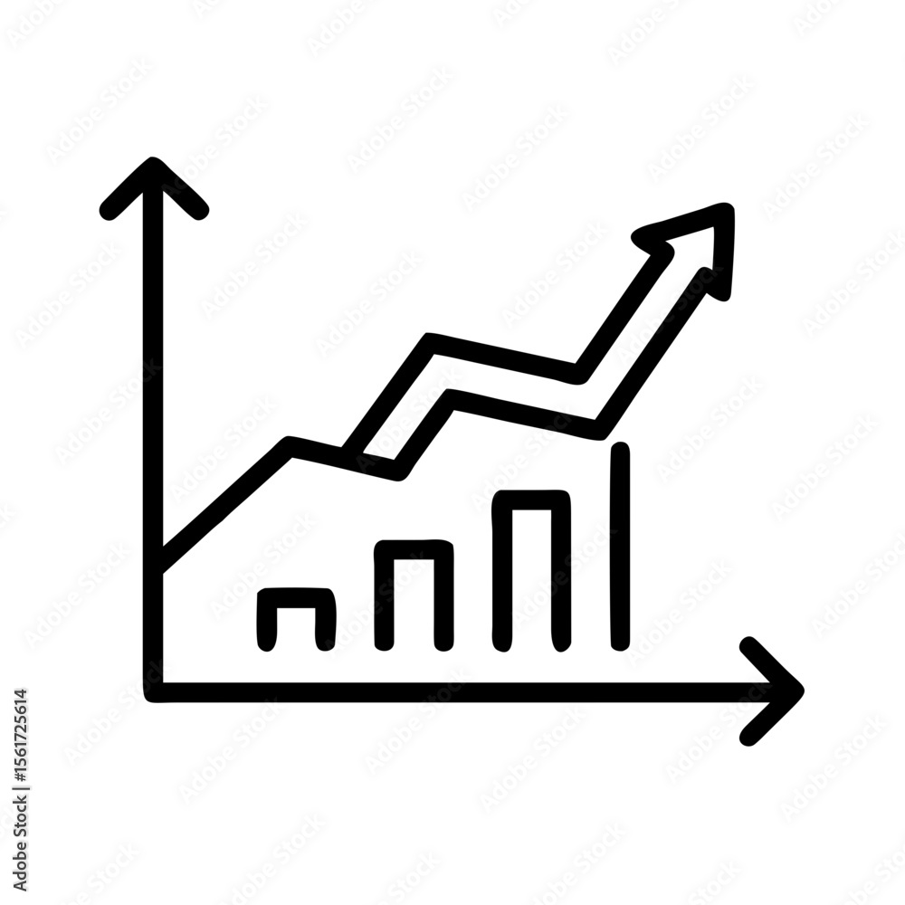Poster line graph showing an upward trend with bars increasing in height on a white background design