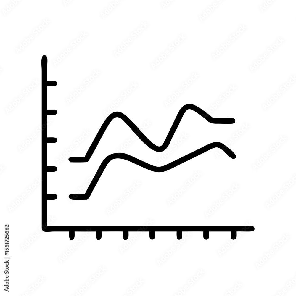 Poster two wavy lines plotted on a graph with a vertical and horizontal axis in a simple doodle style drawi