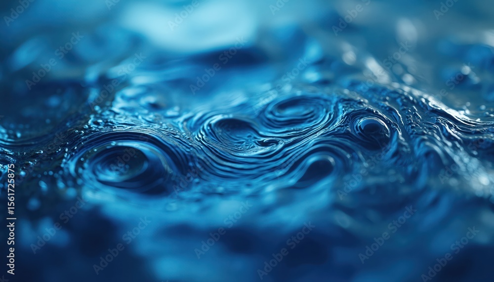 Poster abstract blue liquid texture with swirling patterns, depth. dynamic water fluid waves, ocean surface