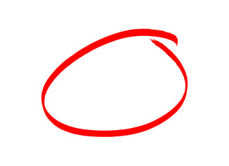 Hand-drawn Red marker circle isolated on a transparent background, brushstroke oval shape for design elements, highlighting, underlining,