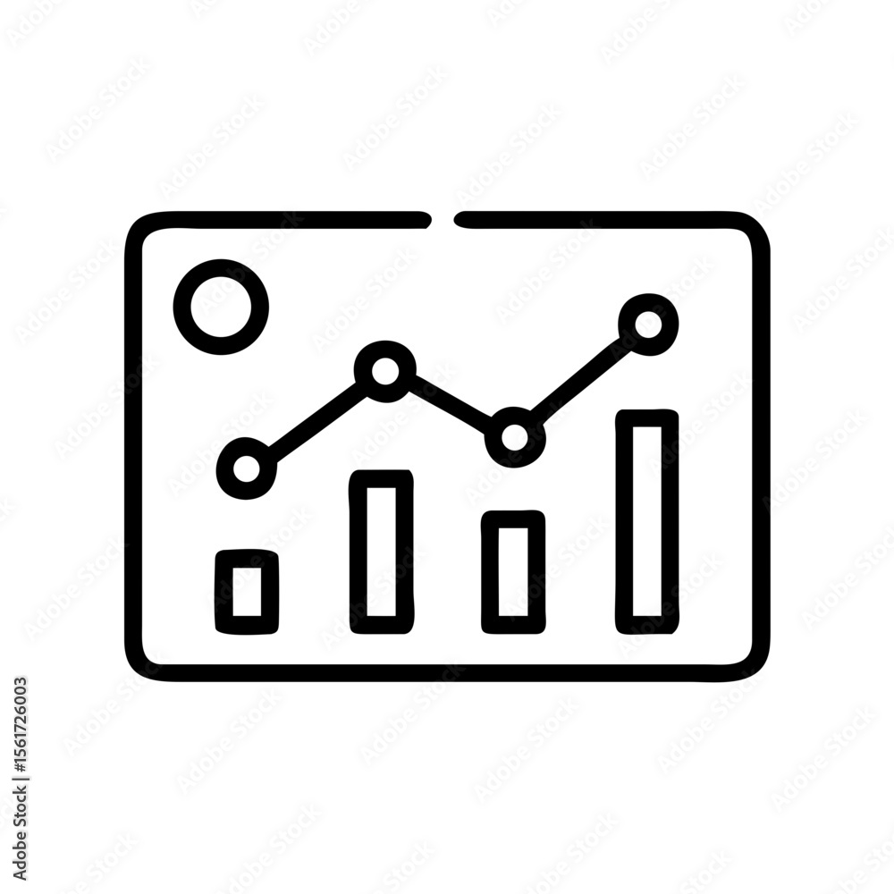Poster line graph and bar chart displayed on a screen with a circle in the upper left corner icon