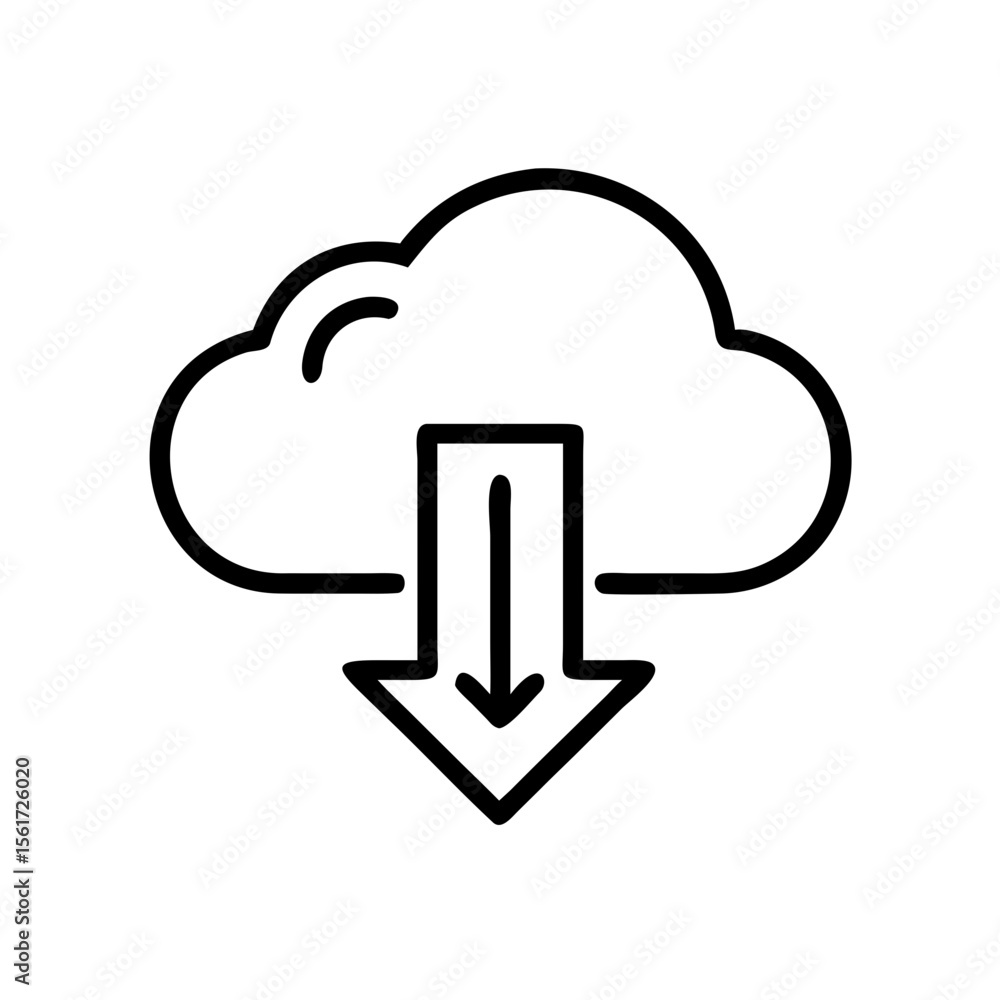 Poster outline drawing of a cloud with an arrow pointing down indicating a download from the cloud storage 